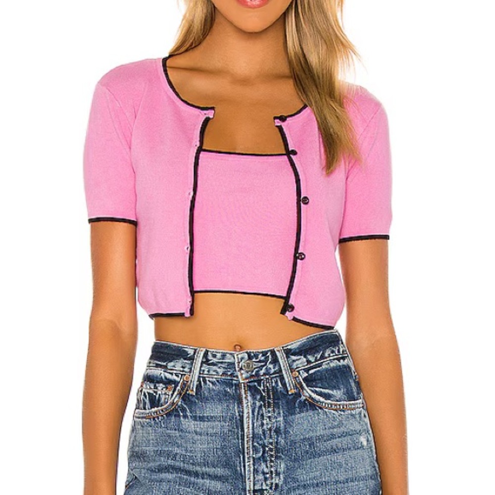 MAJORELLE Pink and Black Cardigan Sweater